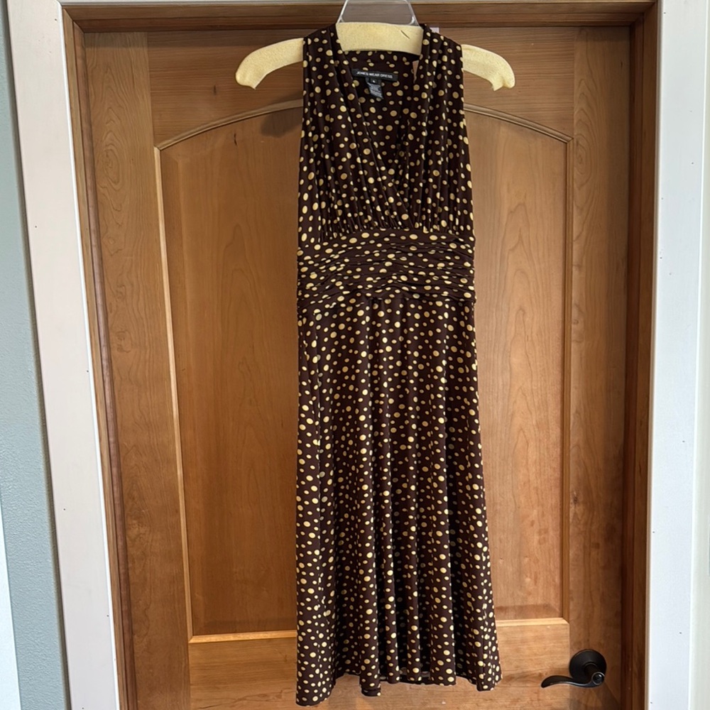 Jones Wear Brown and White Ruched Halter Midi Dress